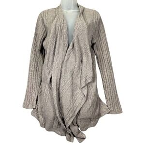 Barefoot Dreams Bamboo Chic Lite Cardigan Womens L/XL Taupe Draped Cable Knit
